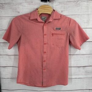 Hook & Tackle Mens Medium Fishing Shirt Button Up Short Sleeve Salmon Vented‎